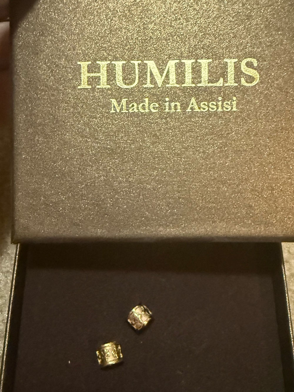 Humilis Made in Assissi Handmade 2 Bead/ Pendant .925 / 14k plated.